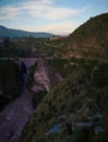 Aerial sunrise panoramic view to Colca river , Sabancaya mountain, Chivay, Peru Royalty Free Stock Photo