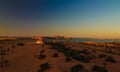 Aerial sunrise Panoramic view to Yoa lake group of Ounianga kebir lakes at the Ennedi, Chad Royalty Free Stock Photo