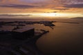 Aerial of sunset over Reykjavik harbor Royalty Free Stock Photo