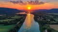 Aerial Sunset over River Valley Royalty Free Stock Photo
