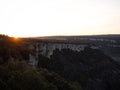 Aerial sunset panorama of canyon Canion Canon del Ebro river valley between Valdelateja and Cortiguera Spain Royalty Free Stock Photo