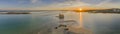 Aerial sunset panoramic and historic life-guard building at Fuseta, Algarve.