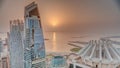 Aerial sunset view of JBR and Dubai Marina skyscrapers and luxury buildings timelapse from above Royalty Free Stock Photo