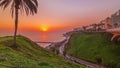 Aerial sunset view of Lima's Coastline in the neighborhood of Miraflores timelapse, Lima, Peru Royalty Free Stock Photo