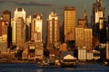 Sunset view of Midtown West skyscrapers from across the Hudson River. Manhattan, New York City Royalty Free Stock Photo