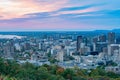 Aerial sunset view of Montreal downtown cityscape from Royal Mountain Royalty Free Stock Photo