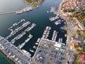 Aerial sunset view of old town and port of Sozopol, Bulgaria Royalty Free Stock Photo