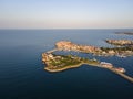 Aerial sunset view of old town and port of Sozopol, Bulgaria Royalty Free Stock Photo