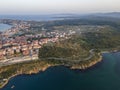 Aerial sunset view of old town of Sozopol, Bulgaria Royalty Free Stock Photo