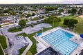 Aerial of swimming pool inside Norman and Jean Reach Park on Palm Springs North, Miami-Dade County, Florida, United States Royalty Free Stock Photo