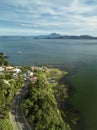 Aerial of Talisay - Tanauan road, with Taal volcano and lake caldera in the background