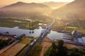 Aerial of Thachomphu Railway Bridge or White Bridge in Lamphun, Thailand.