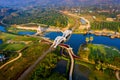 Aerial of Thachomphu Railway Bridge or White Bridge in Lamphun, Thailand.