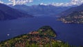 Aerial time lapse of Bellagio with many boats crossing lake Como.Panoramic view.travel Italy.landscape Italy.italian Alps