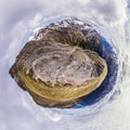 Aerial tiny planet on top of mountain