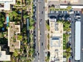 Aerial to view of road and building in Scottsdale desert city in Arizona east of state capital Phoenix. Royalty Free Stock Photo