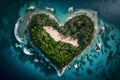 Aerial top bird eye view of Exotic Island in the Shape of a Heart Ocean. Love Travel Concept Royalty Free Stock Photo