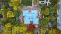 Aerial Top Down Autumn Park with Water Feature and Walkways in Fort Wayne Royalty Free Stock Photo