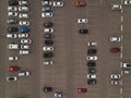 Aerial top down drone shot of city parking. Rostov. Russia.