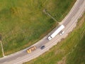 Aerial top down drone shot. Lorry truck on the highway. Russia. Rostov-ob-Don. Royalty Free Stock Photo