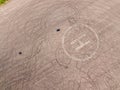 Aerial top down drone shot. Parking with tire tracks. Drifting location. Royalty Free Stock Photo