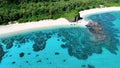 Aerial Top down Furuzamami Beach on Zamami island, Kerama, Naha Okinawa, Japan