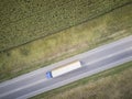 Aerial top down shot. Lorry truck on the highway. Rostov-on-Don. Royalty Free Stock Photo