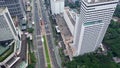 aerial top down street view of road traffic at Jl. M.H. Thamrin in Jakarta, Indonesia