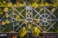 Aerial Top Down View of Ajuda Botanical Gardens at Sunrise in Lisbon, Portugal