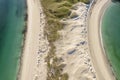 Aerial top down view on amazing Dog`s bay beach near Roundstone town in county Galway, Sandy dunes and beach and blue turquoise Royalty Free Stock Photo