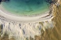 Aerial top down view on amazing Dog`s bay beach near Roundstone town in county Galway, Sandy dunes and beach and blue turquoise Royalty Free Stock Photo