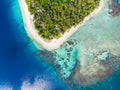 Aerial top down view Banyak Islands Sumatra tropical archipelago Indonesia, Aceh, coral reef white sand beach. Top travel tourist