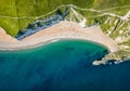 Aerial top down view of the beautiful Durdle Door Beach Royalty Free Stock Photo