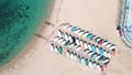 Aerial top down view of boats on the Mediterannean Sea along Costa Brava Palamos Catalonia