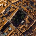 Aerial top down view of Bologna, Italy at sunset. Colorful sky over the historical city center with car traffic and old buildings Royalty Free Stock Photo