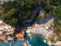 Aerial top down view of Conca dei Marini beach,Tovere. Beautiful bay and famous resort near Amalfi, Travel and vacation, Italy, Royalty Free Stock Photo