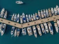 Aerial top-down view of docked sailboats Royalty Free Stock Photo