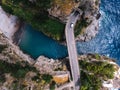 Aerial top down view of Fiordo di furore beach. Incredible beauty panorama of a paradise. The rocky seashore of southern Italy. Royalty Free Stock Photo