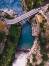 Aerial top down view of Fiordo di furore beach. Incredible beauty panorama. The rocky seashore of southern Italy. Sunny summer day