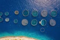 The nets of a fish farm in the Mediterranean sea in Greece Royalty Free Stock Photo