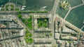 Aerial top down view of lakefront area of Geneva, Switzerland Royalty Free Stock Photo