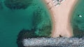 Aerial top down view of Mediterannean Sea along Costa Brava Palamos Catalonia