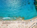 Aerial top down view of the Mikri Vigla beach at Naxos island