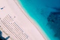 Aerial top down view of Myrtos beach on summer day, Greece Royalty Free Stock Photo