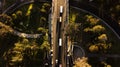 Aerial top down view on the old bridge in white city of Arequipa,