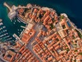 Aerial top down view of old town of Dubrovnik, Dalmatia, Croatia. Medieval city fortress on the coast of Adriatic sea Royalty Free Stock Photo