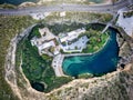 Aerial top down view of the popular Vouliagmeni lake