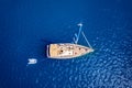 Aerial top down view of a sailing boat Royalty Free Stock Photo