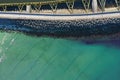 Aerial top down view on sea breakwaters and ship port entrance Royalty Free Stock Photo