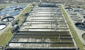 Water purification tanks and aeration basins at wastewater plant. aerial view